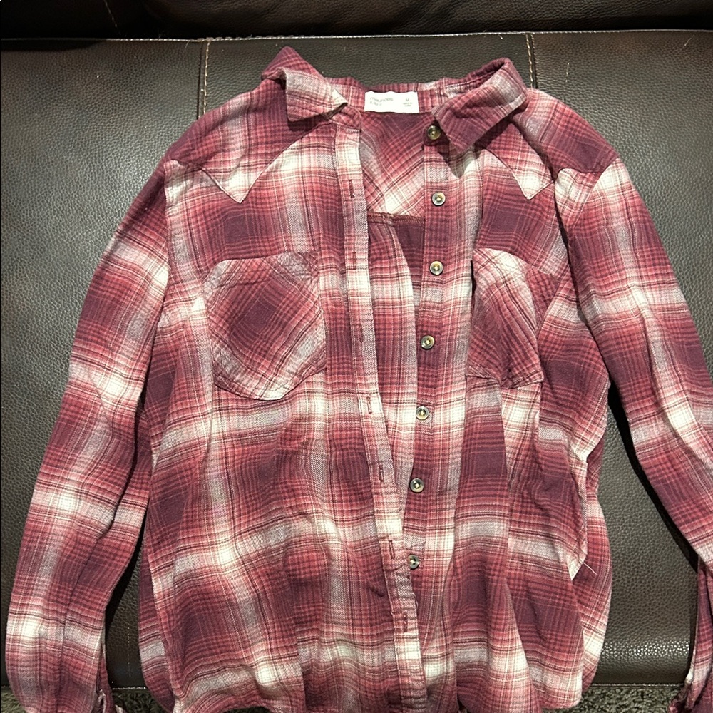 Maurices Red and White Plaid Button-Down Shirt